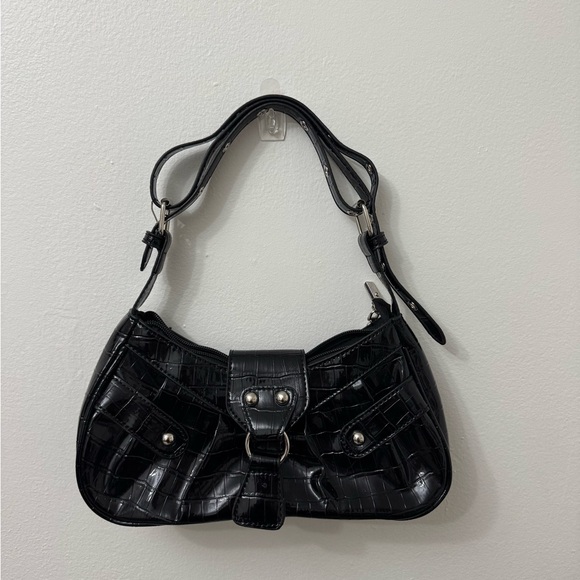 Jaded London Handbags - Jaded London Black Croc-Embossed Shoulder Bag